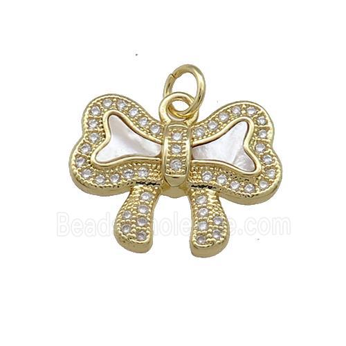 Copper Bowknot Pendant Pave Shell Zircon 18K Gold Plated