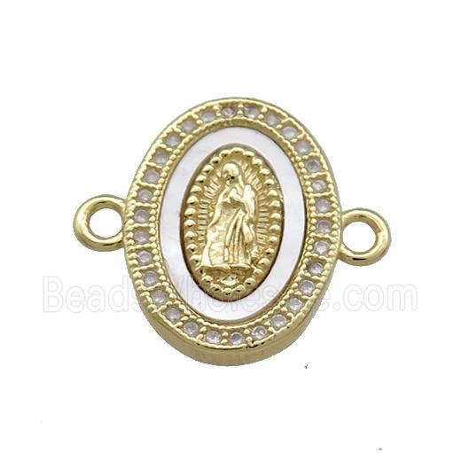 Copper Jesus Charms Connector Pave Shell Zircon 18K Gold Plated
