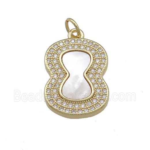 Copper Pendant Pave Shell Zircon Number8 18K Gold Plated