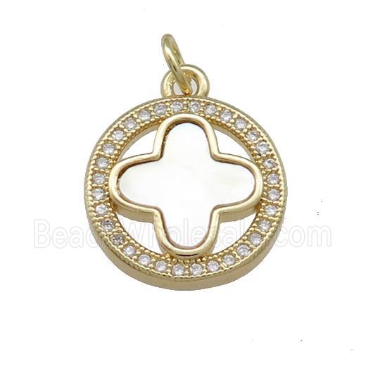 Copper Clover Pendant Pave Shell Zircon Circle 18K Gold Plated
