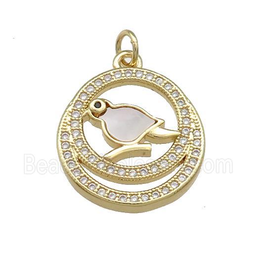 Copper Birds Pendant Pave Shell Zircon Circle 18K Gold Plated