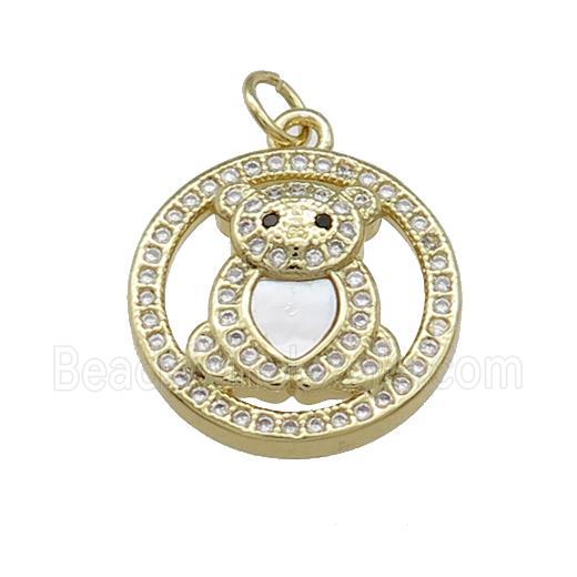 Copper Bear Pendant Pave Shell Zircon Circle 18K Gold Plated