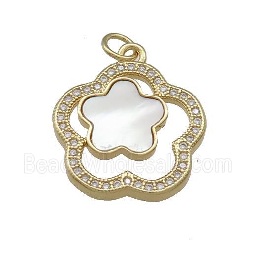 Copper Flower Pendant Pave Shell Zircon 18K Gold Plated