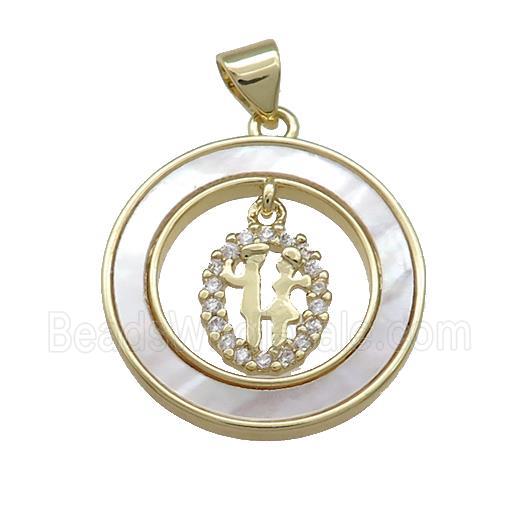 Copper Couple Pendant Pave Shell Zircon Circle 18K Gold Plated
