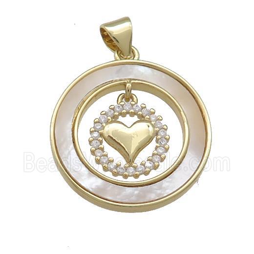 Copper Heart Pendant Pave Shell Zircon Circle 18K Gold Plated