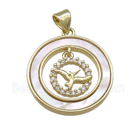 Copper Birds Pendant Pave Shell Zircon Circle 18K Gold Plated