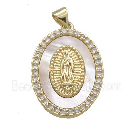 Jesus Charms Copper Oval Pendant Pave Shell Zircon Religious 18K Gold Plated
