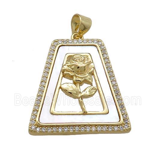 Copper Flower Pendant Pave Shell Zircon Trapeziform 18K Gold Plated