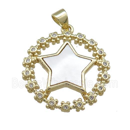 Copper Wreath Pendant Pave Shell Zircon Star 18K Gold Plated