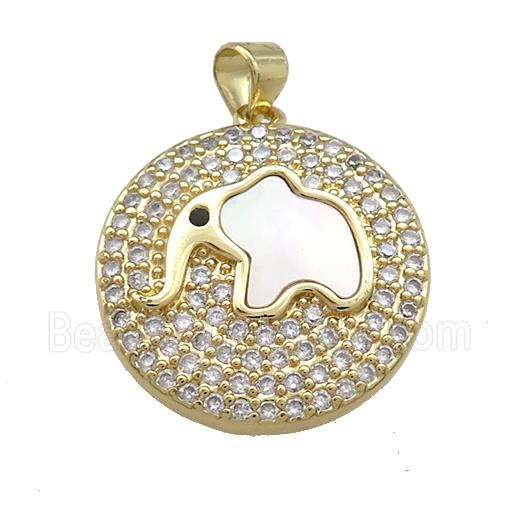 Copper Elephant Pendant Pave Shell Zircon Circle 18K Gold Plated