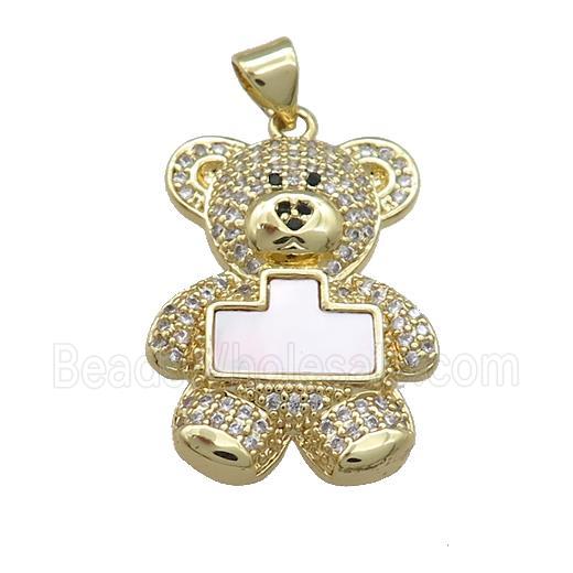 Copper Bear Charms Pendant Pave Shell Zircon 18K Gold Plated