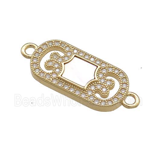 Copper Rectangle Connector Pave Shell Zircon 18K Gold Plated