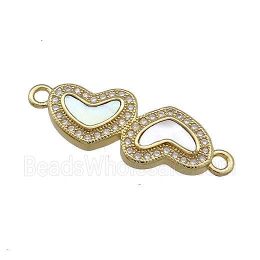 Copper Heart Connector Pave Shell Zircon 18K Gold Plated