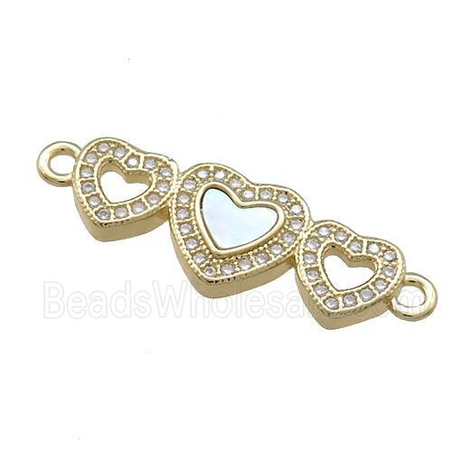 Copper Heart Link Connector Pave Shell Zircon 18K Gold Plated