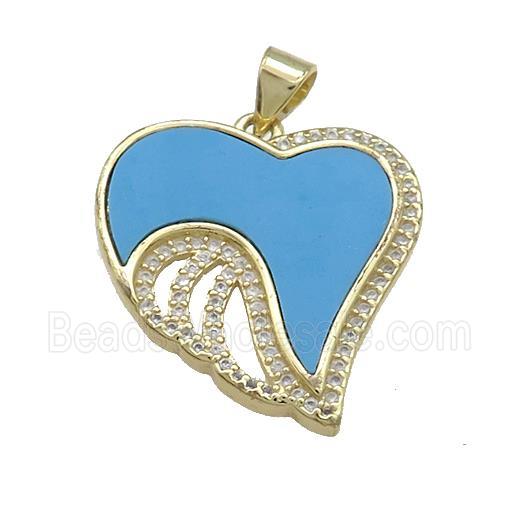 Copper Heart Pendant Pave Blue Shell Zircon 18K Gold Plated