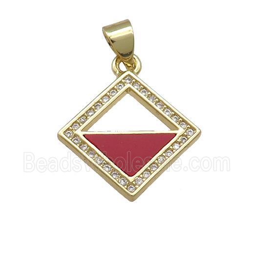 Copper Square Connector Pave Red Shell Zircon 18K Gold Plated