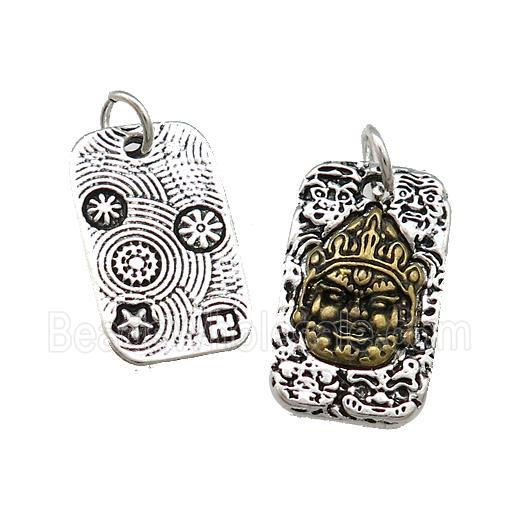 Tibetan Style Copper Rectangle Pendant Buddhist Antique Silver Bronze