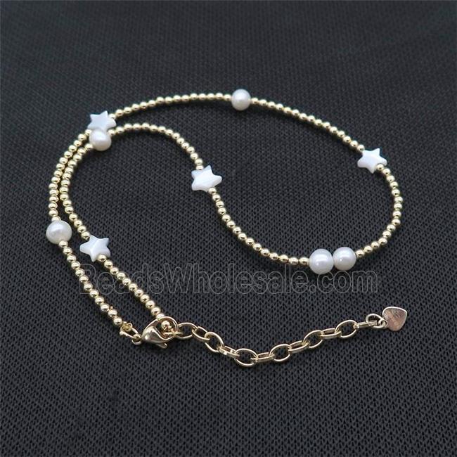 Copper Necklace With Pearl MOP Shell Star Gold Plated