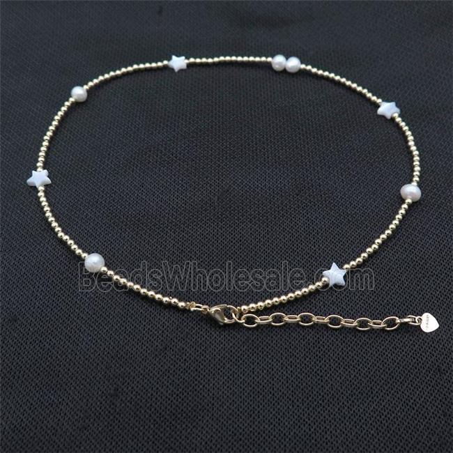 Copper Necklace With Pearl MOP Shell Star Gold Plated