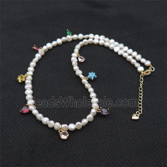 White Pearl Necklace With Crystal Glass