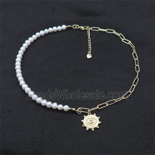 White Pearl Necklace With Copper Chain Gold Plated