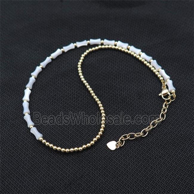 With MOP Shell Necklace With Pony Copper Beads Gold Plated