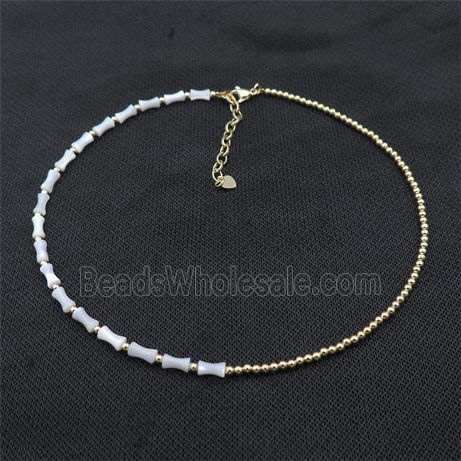 With MOP Shell Necklace With Pony Copper Beads Gold Plated