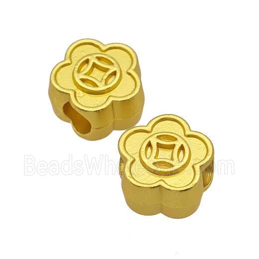 Alloy Flower Beads Large Hole Chinese Fortune Symbols Matte Gold Plated