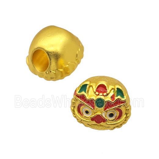 Alloy Monkey Beads Large Hole Multicolor Painted Matte Gold Plated