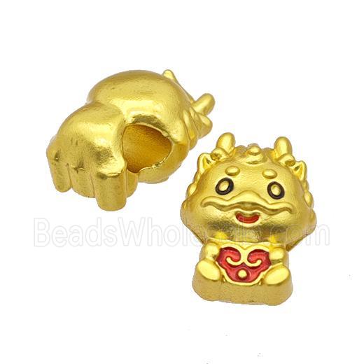 Dragon Charms Alloy Beads Large Hole Red Painted Matte Gold Plated