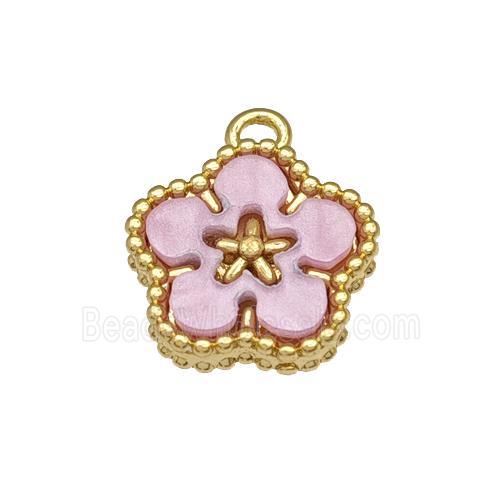 Copper Flower Pendant Pave Pink Resin Gold Plated