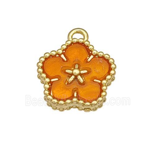 Copper Flower Pendant Pave Resin Gold Plated