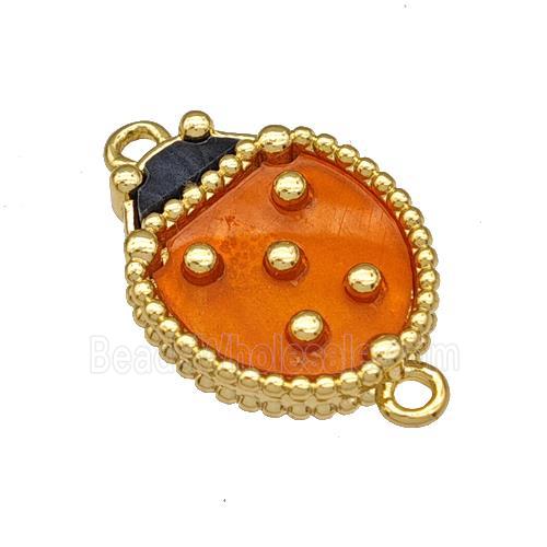 Copper Ladybug Connector Pave Resin Gold Plated