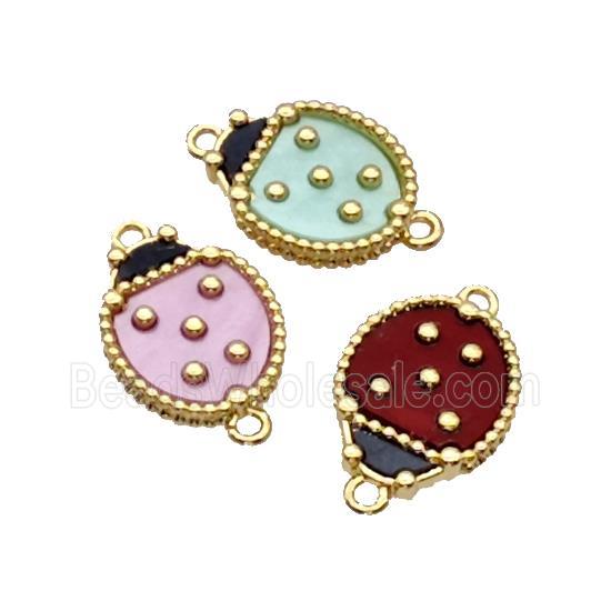 Copper Ladybug Connector Pave Resin Gold Plated Mixed