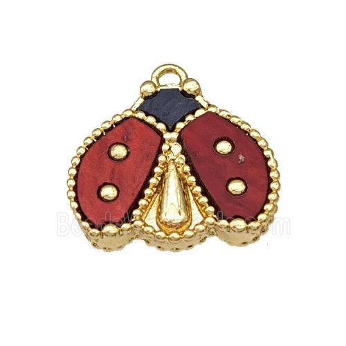 Copper Ladybug Pendant Pave Red Resin Gold Plated