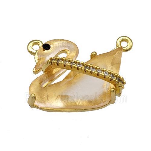Copper Swan Pendant Pave Champagne Acrylic Zirconia 2loops Gold Plated
