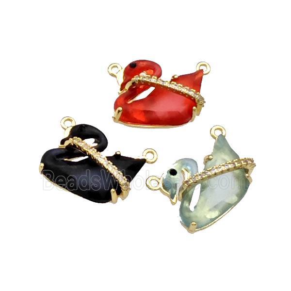 Copper Swan Pendant Pave Acrylic Zirconia 2loops Gold Plated Mixed