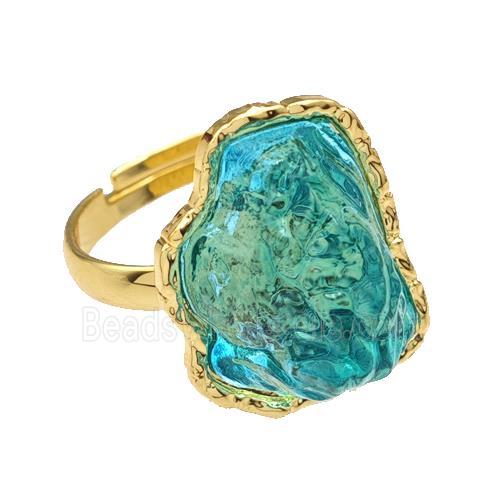 Copper Rings Pave Teal Acrylic Mountain Adjustable Gold Plated