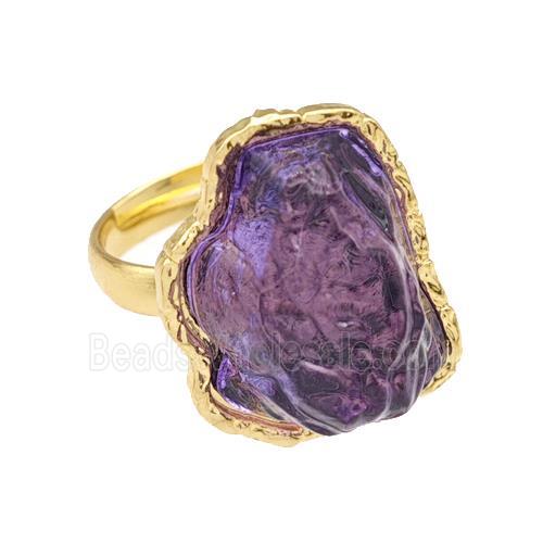 Copper Rings Pave Purple Acrylic Mountain Adjustable Gold Plated