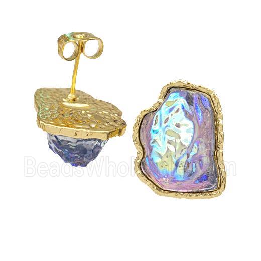 Copper Stud Earrings Pave Acrylic Mountain Gold Plated