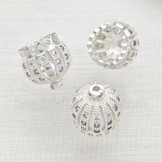 Copper Tassel Bails Pave Zircon Large Hole Shiny Silver Plated