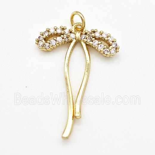 Copper Bow Pendant Micro Pave Zirconia Gold PLated