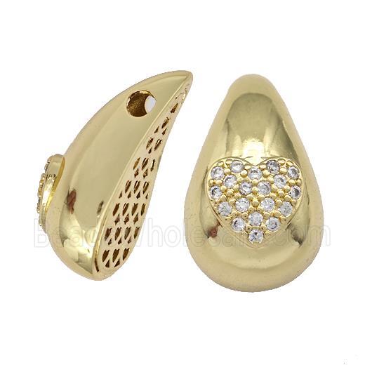 Copper Teardrop Pendant Pave Zirconia Hollow Gold Plated