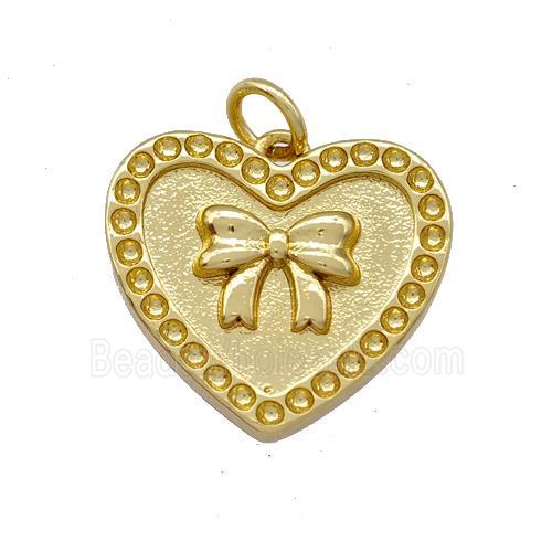 Copper Heart Pendant Pave Zircon Bow Gold Plated