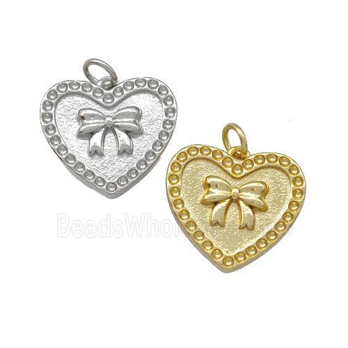 Copper Heart Pendant Pave Zircon Bow Mixed