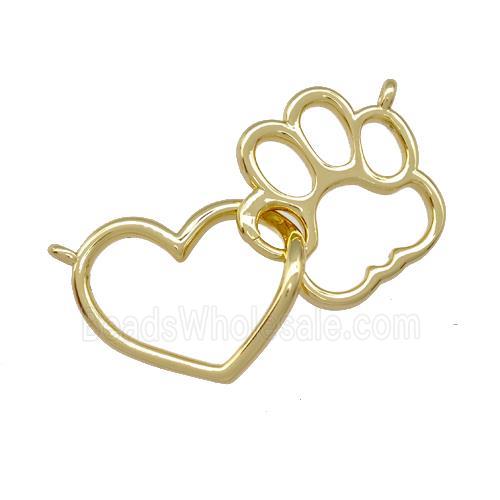 Copper Heart Paws Pendant Gold Plated