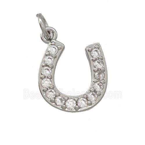 Copper Horseshoes Pendant Pave Zirconia Platinum Plated
