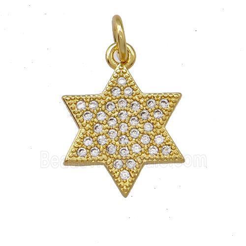 Copper David Star Pendant Pave Zirconia Gold Plated