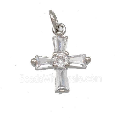 Copper Cross Pendant Pave Zirconia Platinum Plated