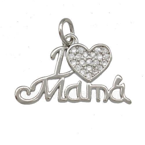 Copper Heart Mama Pendant Pave Zirconia Platinum Plated